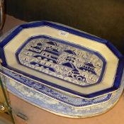 A collection of blue and white meat plat