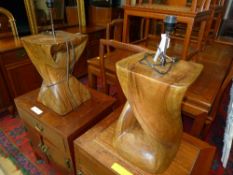 A pair of organic timber table lamps