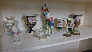 A collection of pottery, including Coalport, Staffordshire, greyhounds, putti a/f