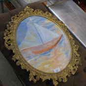 An early C19th carved gesso oval frame