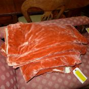 A set of four small silk velvet rust curtains