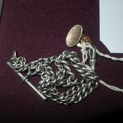 A silver Albert chain, 9ct gold cuff lin