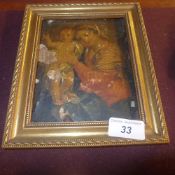 ''Madonna and child'' a print applied to panel