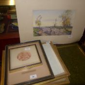 A collection of print including engravings and watercolour