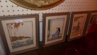 A set of four Ettore Tito prints circa 1927 glazed and in oak frames