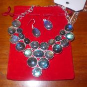 A hallmarked sterling silver and labradorite necklace with matching earrings