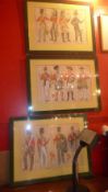 A set of three glazed and framed mixed media costume studies of soldiers by Stern signed in pencil