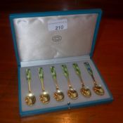 A C1940`s Georg Jensen set of six silver gilt Harlequin pattern teaspoons cased