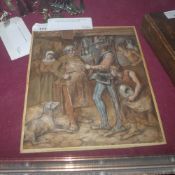 An unframed C19th watercolour after George Cattermole of a C17th interior scene