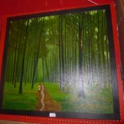 A contemporary oil on canvas 'A Walk In The Woods' by Brian Baldwin signed in a black frame