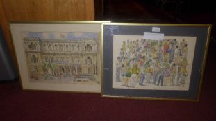 A pair of pictures by Gail Pitt 'People in Bayswate'r and 'Burlington House Picadilly'