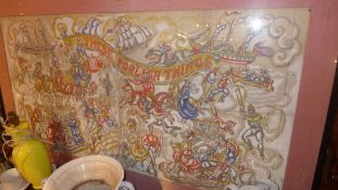 A large mixed media on paper 'These Foolish Things' theatrical scenes by Stern glazed and framed