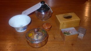 A collection of boxes and similar items including a continental .800 standard silver pill box a hand