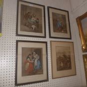 Three hand coloured engravings of 'Cries of London' plus 'Noce de Villages' engraved by