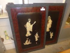 A pair of Japanese Shibyama panel depicting bone carved geisha in relief