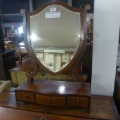 An Edwardian inlaid mahogany swing dressing mirror with drawers under