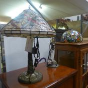 A pair of Tiffany style lamps with polka dot shades