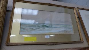 A watercolour coastal shore scene in swept gilt frame
