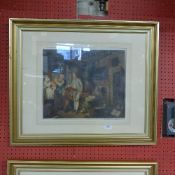 A pair of late C19th mezzotints interior genre scenes framed and glazed