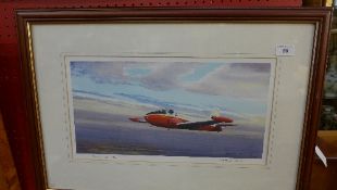 A framed and glazed original watercolour of a Jet Provost. Mk 34 trainer aircraft entitled ''Staying