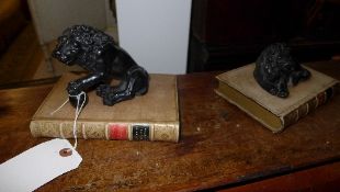 A pair of classical paperweight on book supports