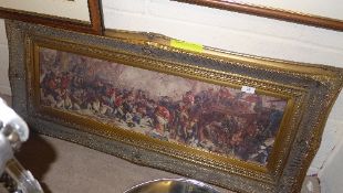A gilt framed rectangular plaque of the Battle of Trafalgar with Nelson