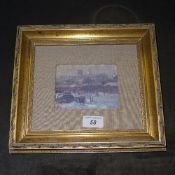 An oil on board Russian school winter landscape in gilded frame by Ermolychev