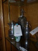 A cocktail shaker, cloissone vase, silve