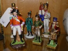 A collection of six porcelain military f