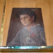 An oil on canvas portrait of a lady sign