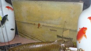 An oil on canvas of sailing vessels mono