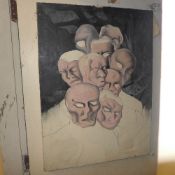 An oil on canvas depicting multitude of faces Russian school