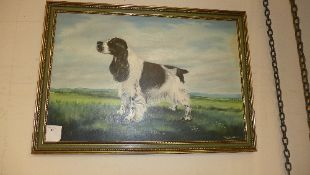 An oil on canvas portrait of a spaniel i