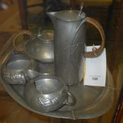 A Liberty pewter coffee set with tray de