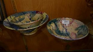 A garniture of signed Studio pottery