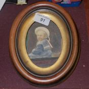 A miniature oval portrait watercolour of