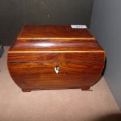 A sarcophagus wooden tea caddy, opening