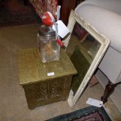 A white painted pier mirror vintage butter churn and brass clad wall box