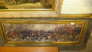 A gilt framed rectangular plaque of the Battle of Trafalgar and the death of  Nelson