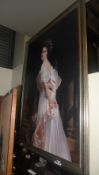 A large oil on board portrait of a lady in flowing dress within silvered moulded frame W 112 H 164