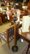 A triple branch fruitwood standard lamp