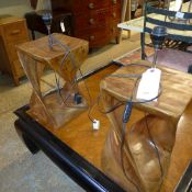 A C20th mahogany work box and a C19th copper wheel engraved faceted decanter