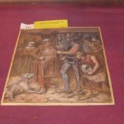 An unframed C19th watercolour in the manner of George Cattermole of a C17th interior scene