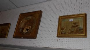 A set of three C19th needlework panels in giltwood framed and glazed