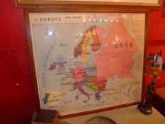 A vintage French map of Europe glazed and framed