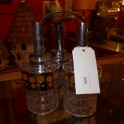 A C1960's chrome hanging light with amber and clear glass shades