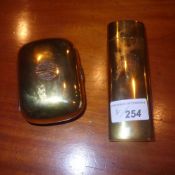 A hallmarked silver gilt glasses case and soap box engraved 'FHM'