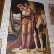 An unframed oil on canvas of a Classical Roman scene