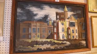 A mixed media painting on paper of a Manor House