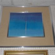 An abstract mixed media in blue monogrammed R B